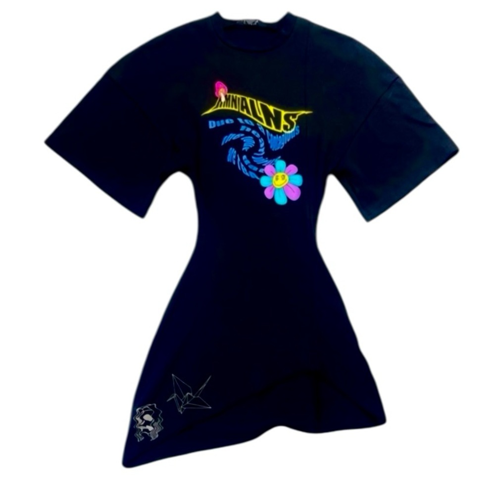 RARE NWT HMM ALNS Default Psychedelic Black Jersey Mini Tshirt Dress xsmall